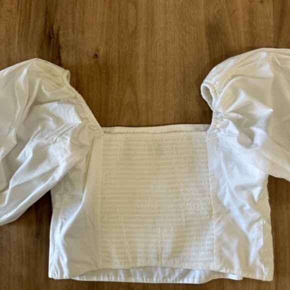 Abercrombie & Fitch White Square Neck Rouched Puff Sleeve Top- Size L - Picture 7 of 8